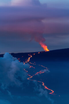 Spectacular view of the 2022 eruption and lava flow of Mauna Loa Volcano, Big Island of Hawaii, USA