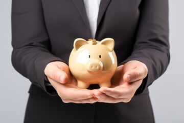 businessman holding piggy bank 