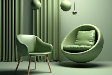 Simple chair. in the style of green, Minimalist simple design on a budget. 3d rendering.