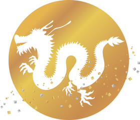 2024年賀状素材　龍のイラスト24　金色の円と龍のシルエット