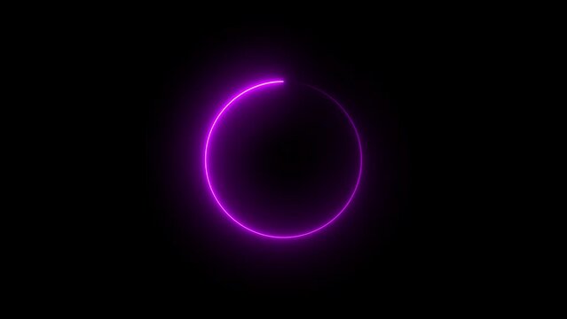 Neon Light purple color glowing circle shape animation in retro style. Seamless background 4k video