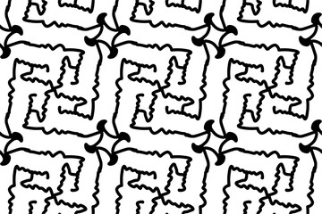 Handwritten black white line abstract wall pattern seamless background