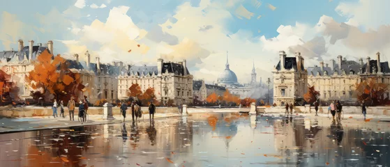 Deurstickers Paris, France. Panoramic view of the famous Tuileries Garden. Digital oil color painting. © Narin