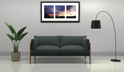 Simple room with sofa and ornamental plants.