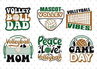 Volleyball Bundle Vol-01 SVG, Volleyball Dad, Mascot Volleyball, Volleyball Vibes, Volleyball Mom, Peace Love Volleyball, Volleyball Quote