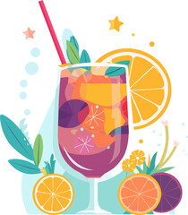 Colorful tropical summer drink cocktail mix fruit juice in the glass, png file no background