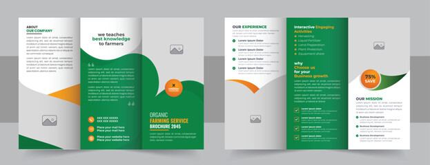 Modern Lawn Care Services Tri Fold Brochure Template, Agro firming services Trifold Brochure Template Design Layout