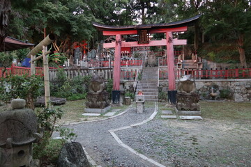 The scene of subordinate shrines in the precincts of Fushimi-inari-taisha Shrine in Kyoto city...