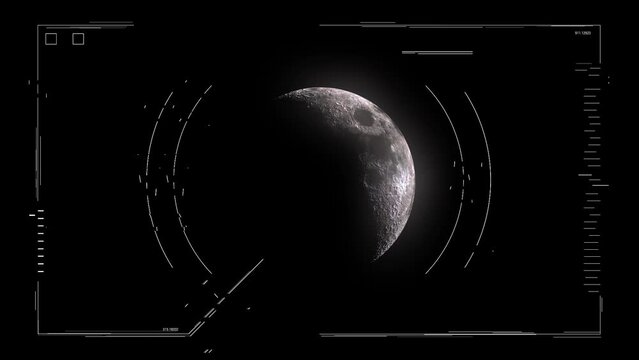 Futuristic Hud display with half moon in target. Motion graphic for cyber and sci-fi technology concept