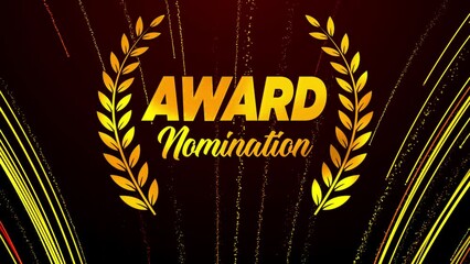 Luxury Festive Motion View Yellow Red Orange Shiny Award Nomination Text Logo With Curved Magic Comet Trail Sparkling Particles Background - Powered by Adobe