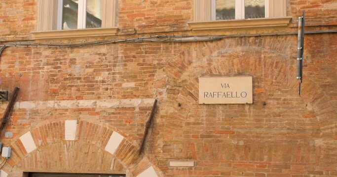 Medieval Architectures At The Street Via Raffaello In Urbino, Marche, Italy, Europe.