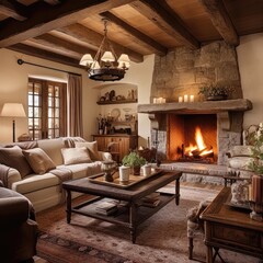 Journey Back in Time: Cozy Rustic Living Room Retreat. Generative AI 10