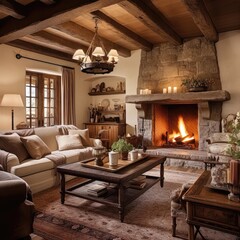 Fototapeta premium Journey Back in Time: Cozy Rustic Living Room Retreat. Generative AI 10