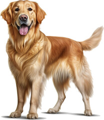 Golden Retriever dog, full body, no shadows, maximum details, sharpness throughout the image, maximum resolution, lifelike on a white