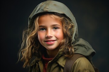 Portrait of a little girl in a military uniform. Studio shot.