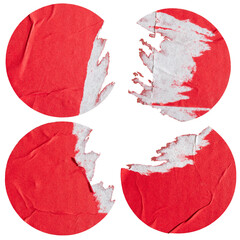 Round red paper stickers with torn edge