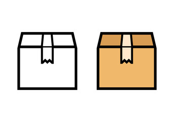 Brown closed cardboard paper parcel box with tape icon flat vector design