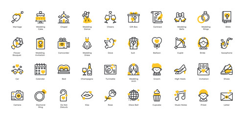 Line Wedding Icons. Editable Stroke