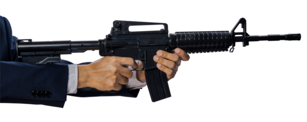 Hand Holding Automatic M 16 Machine Gun isolated on white background, Hand Holding Rifle Gun on White Background PNG File.