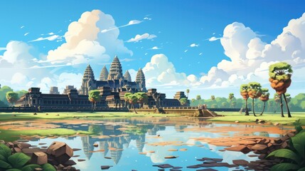 Obraz premium Eiffel Tower Poster in the Morning with Blue Sky View generative ai