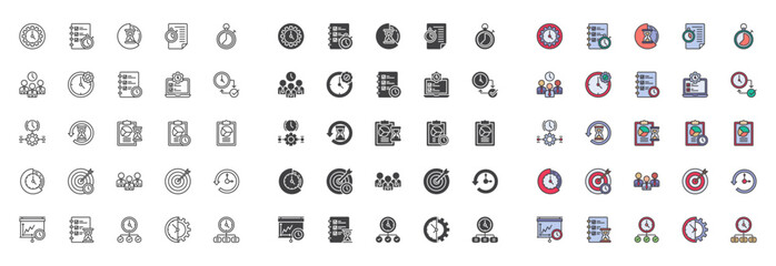 Time management different style icon set