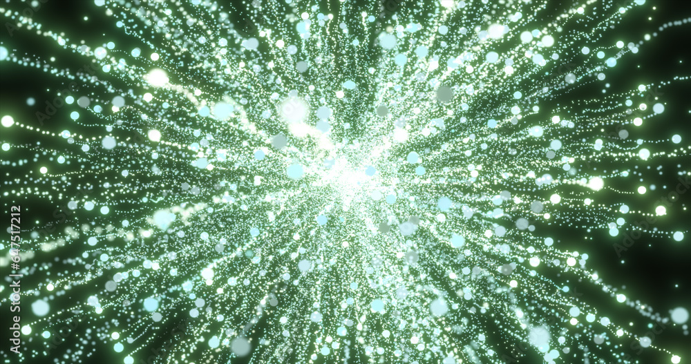 Poster abstract green energy fireworks particle salute magical bright glowing futuristic hi-tech with blur 