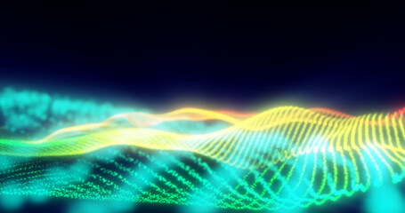 Abstract rainbow energy magic waves from glowing particles and lines futuristic hi-tech background