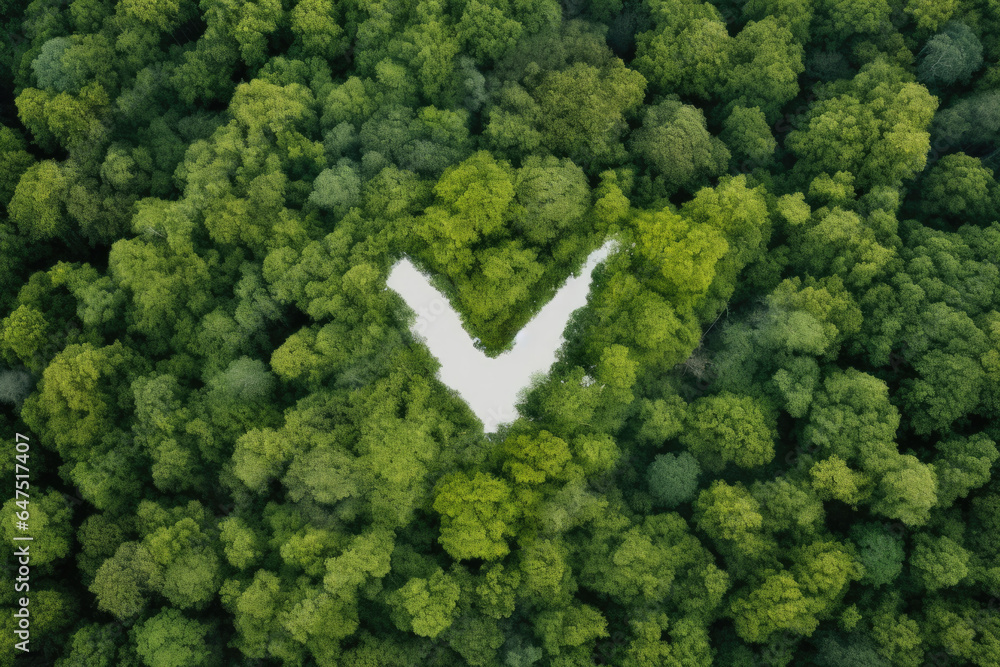Poster straightforward image featuring white arrow placed in middle of forest. this image can be used to in