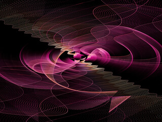 3D illustration. Technological fractal. Pink mesh curved labyrinth shape on a black background. Graphic element, texture for web design.