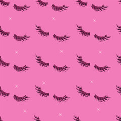 Seamless pattern with long eyelashes on pink background. Simple vector illustration
