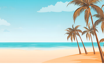Fototapeta na wymiar sale banner design with coconut trees on the beach. AI Generated Images