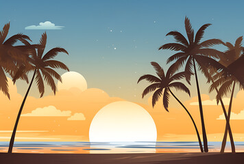 Fototapeta premium sale banner design with coconut trees on the beach. AI Generated Images
