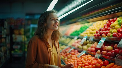 Obraz premium woman buying fruit at the supermarket Grocery shopping.