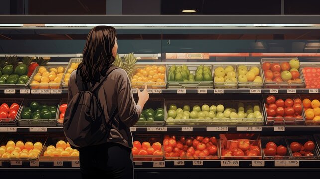 woman buying fruit at the supermarket Grocery shopping.