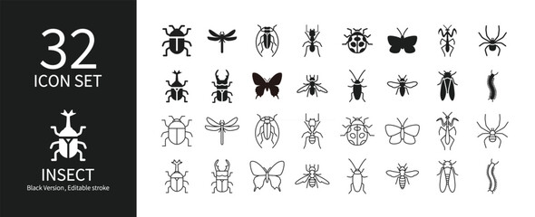 Icon set of various insects