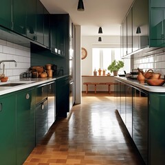 Minimalistic modern kitchen, wood white oak countertops. Generated AI