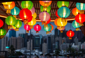 Chinese lantern with building background in Hong Kong city