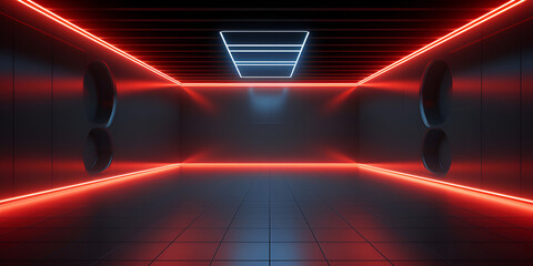 Hallway With Red Light And Dark Walls Background
