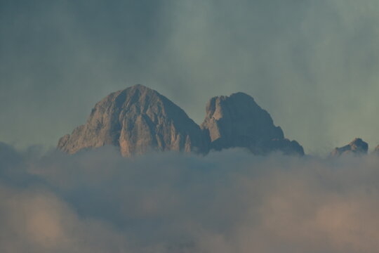 Dramatic clouds panorama Valparola pass Dolomotes Italy Alps