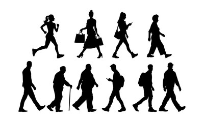 Vector illustration. Set of silhouettes of people. Gait.