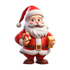 3D happy cartoon Santa Claus on transparent background. Generative AI