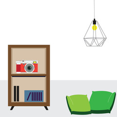 Room at home vector art and illustration. Flat design of room with interiors in home concept art