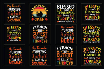 Thanksgiving t shirt bundle, Set of Thanksgiving t-shirt, Turkey day, pumpkin vector
