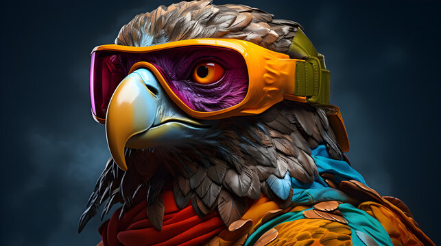 close up of egle wearing goggles