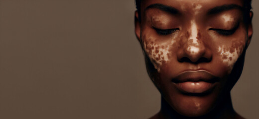 Portrait of a Dark Skin Person with Vitiligo · Natural Face Closeup · Beauty of Bare Skin