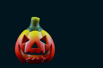 Halloween concept. pumpkins with funny faces,lantern  with space for text