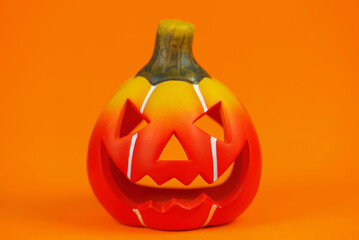 Halloween concept. pumpkins with funny faces,lantern  with space for text