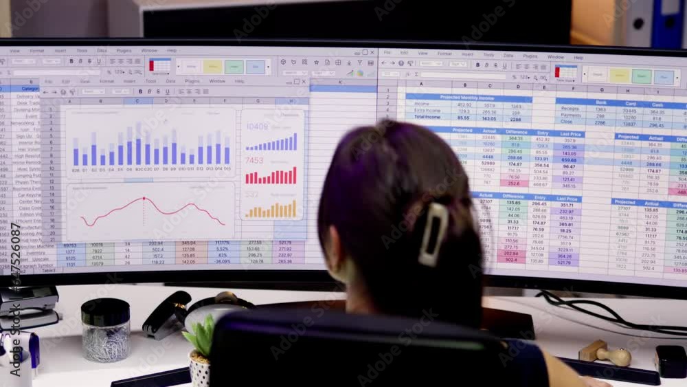Poster Analyst Working With Spreadsheet Business Data