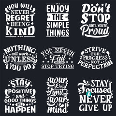 Set of hand drawn lettering quotes. Inspirational and motivational quotes. Vector illustration