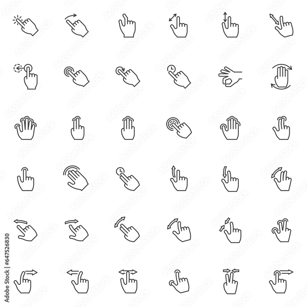 Poster touch gestures line icons set